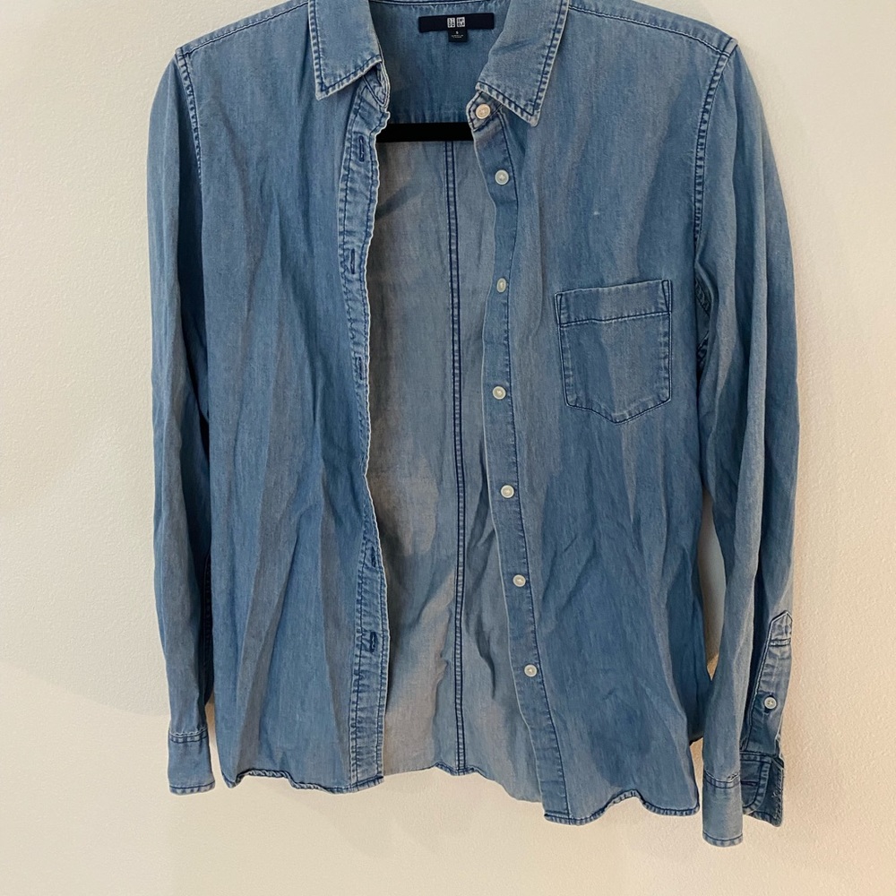 Denim button up top
